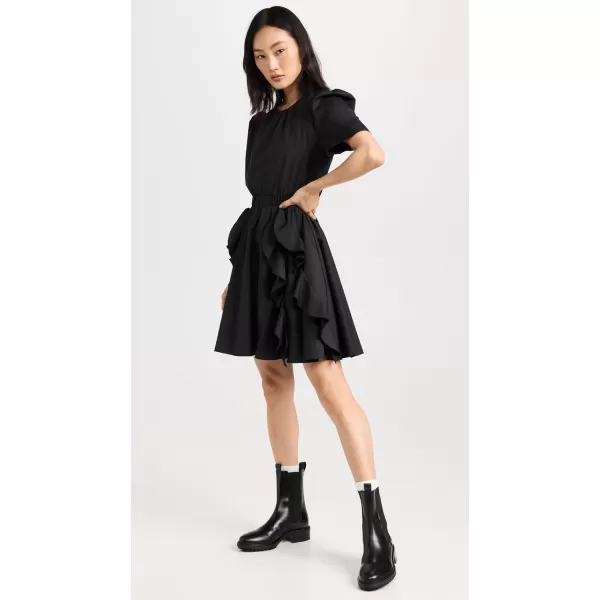 Jason Wu Womens Short Sleeve Cotton Crew Neck Dress with Ruffle SkirtBlack