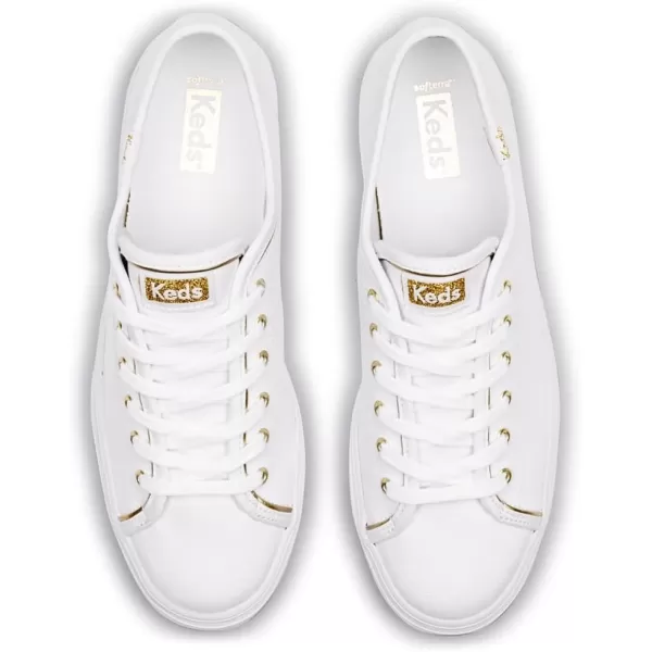 Keds Womens Triple Up Canvas SneakerWhiteGold Piping