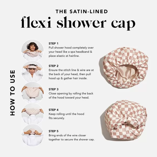 Kitsch Luxury Shower Cap for Women Waterproof  Reusable Shower Cap Hair Cap for Shower Waterproof Hair Shower Caps for Long Hair NonSlip Cute Shower Cap One Size Chic Shower Bonnet  StripeTerracotta Checker