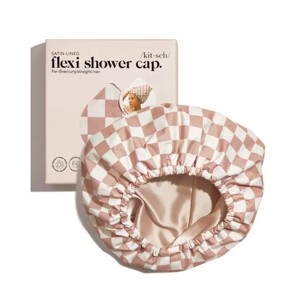 Kitsch Luxury Shower Cap for Women Waterproof  Reusable Shower Cap Hair Cap for Shower Waterproof Hair Shower Caps for Long Hair NonSlip Cute Shower Cap One Size Chic Shower Bonnet  StripeTerracotta Checker