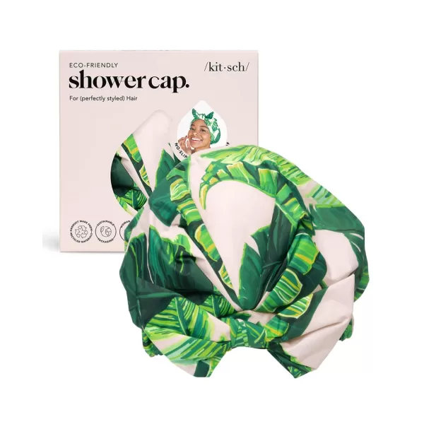 Kitsch Luxury Shower Cap for Women Waterproof  Reusable Shower Cap Hair Cap for Shower Waterproof Hair Shower Caps for Long Hair NonSlip Cute Shower Cap One Size Chic Shower Bonnet  StripePalm Leaves