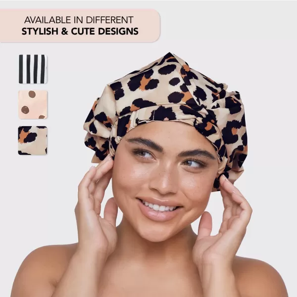 Kitsch Luxury Shower Cap for Women Waterproof  Reusable Shower Cap Hair Cap for Shower Waterproof Hair Shower Caps for Long Hair NonSlip Cute Shower Cap One Size Chic Shower Bonnet  StripeLeopard