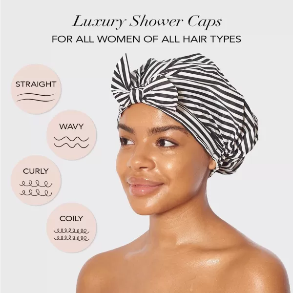 Kitsch Luxury Shower Cap for Women Waterproof  Reusable Shower Cap Hair Cap for Shower Waterproof Hair Shower Caps for Long Hair NonSlip Cute Shower Cap One Size Chic Shower Bonnet  StripeStripe