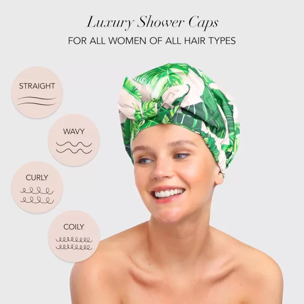 Kitsch Luxury Shower Cap for Women Waterproof  Reusable Shower Cap Hair Cap for Shower Waterproof Hair Shower Caps for Long Hair NonSlip Cute Shower Cap One Size Chic Shower Bonnet  StripePalm Leaves