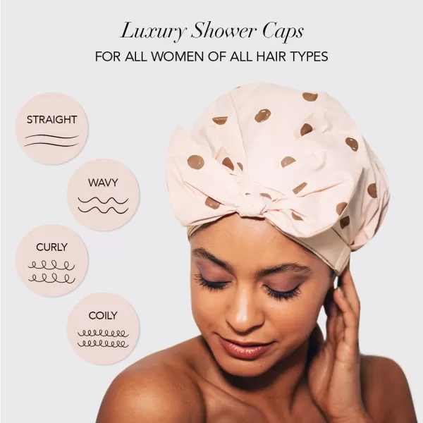 Kitsch Luxury Shower Cap for Women Waterproof  Reusable Shower Cap Hair Cap for Shower Waterproof Hair Shower Caps for Long Hair NonSlip Cute Shower Cap One Size Chic Shower Bonnet  StripeBlush Dot