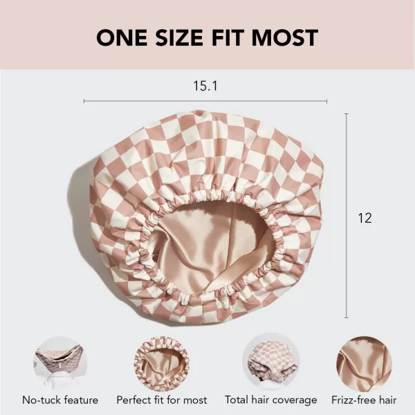 Kitsch Luxury Shower Cap for Women Waterproof  Reusable Shower Cap Hair Cap for Shower Waterproof Hair Shower Caps for Long Hair NonSlip Cute Shower Cap One Size Chic Shower Bonnet  StripeTerracotta Checker