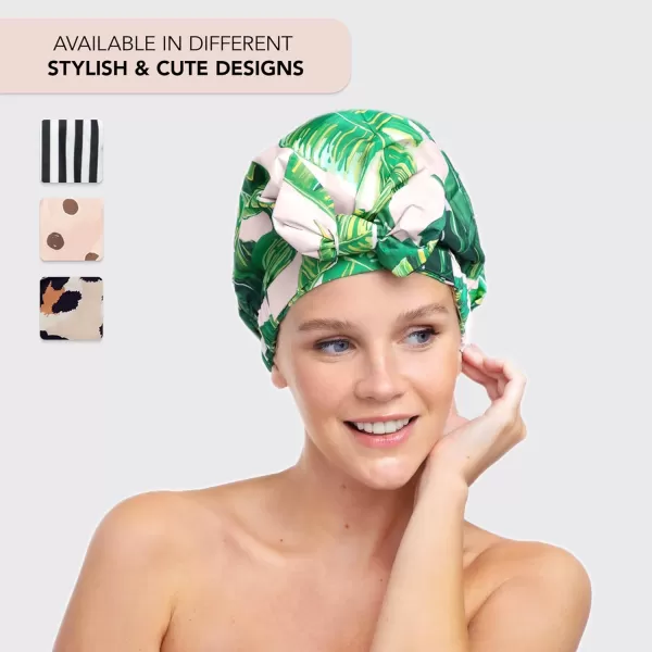 Kitsch Luxury Shower Cap for Women Waterproof  Reusable Shower Cap Hair Cap for Shower Waterproof Hair Shower Caps for Long Hair NonSlip Cute Shower Cap One Size Chic Shower Bonnet  StripePalm Leaves