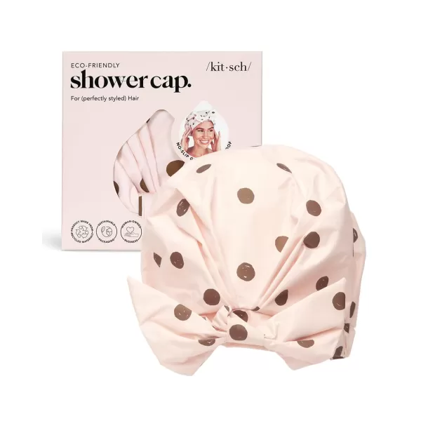 Kitsch Luxury Shower Cap for Women Waterproof  Reusable Shower Cap Hair Cap for Shower Waterproof Hair Shower Caps for Long Hair NonSlip Cute Shower Cap One Size Chic Shower Bonnet  StripeBlush Dot