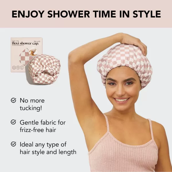 Kitsch Luxury Shower Cap for Women Waterproof  Reusable Shower Cap Hair Cap for Shower Waterproof Hair Shower Caps for Long Hair NonSlip Cute Shower Cap One Size Chic Shower Bonnet  StripeTerracotta Checker