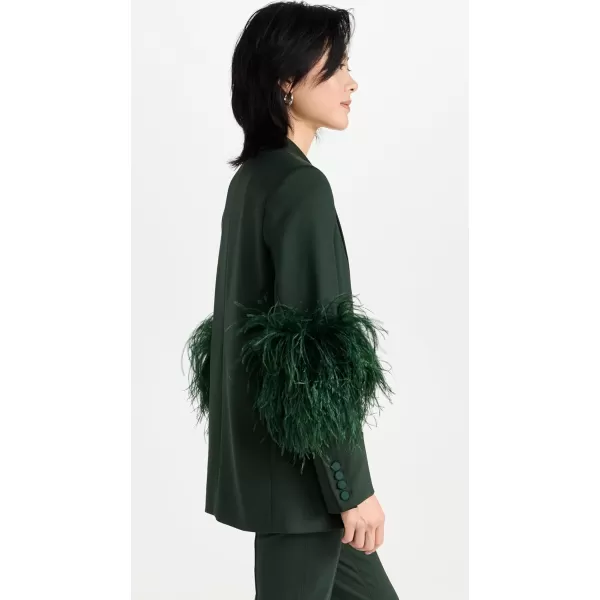 LAPOINTE Womens Stretch Scuba Double Breasted Blazer with Ostrich FeathersForest