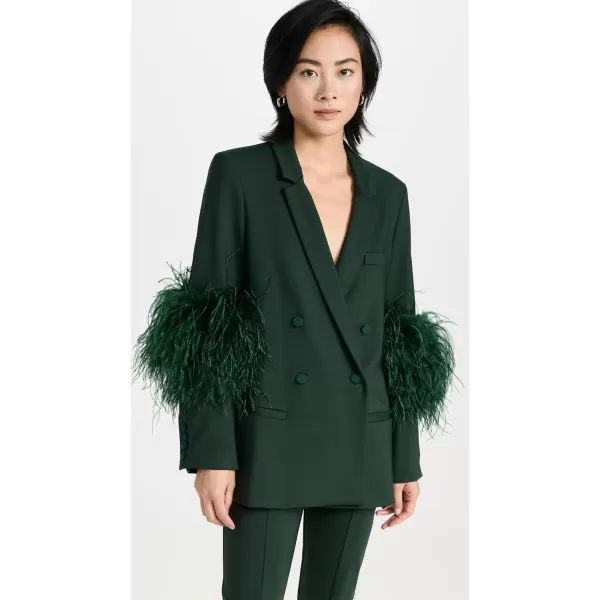 LAPOINTE Womens Stretch Scuba Double Breasted Blazer with Ostrich FeathersForest