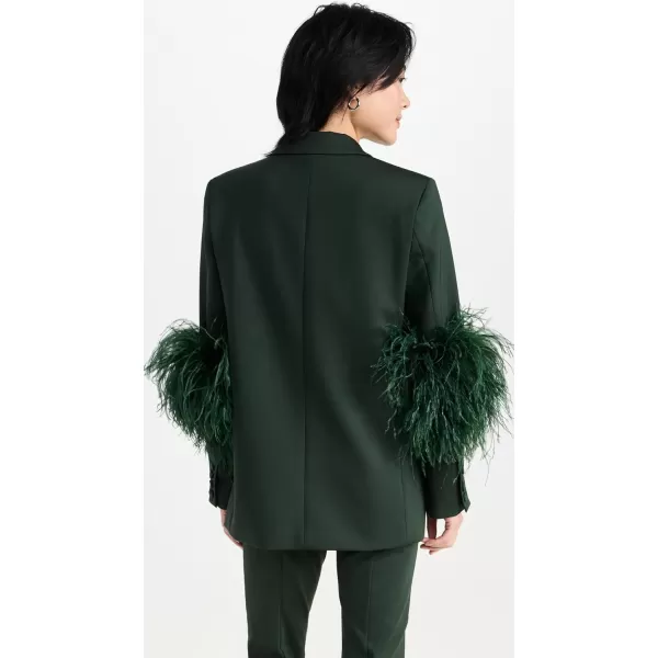 LAPOINTE Womens Stretch Scuba Double Breasted Blazer with Ostrich FeathersForest