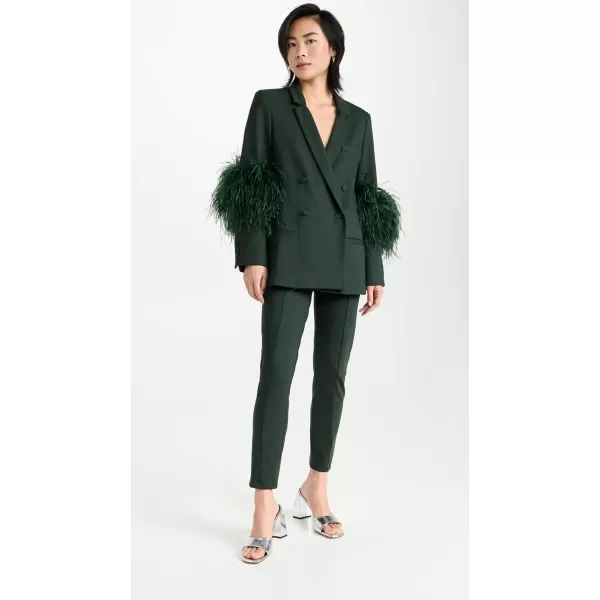 LAPOINTE Womens Stretch Scuba Double Breasted Blazer with Ostrich FeathersForest