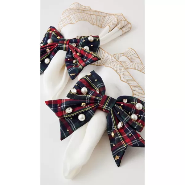 Lele Sadoughi Womens Embellished Plaid Bow Napkin Rings Plaid One SizePlaid