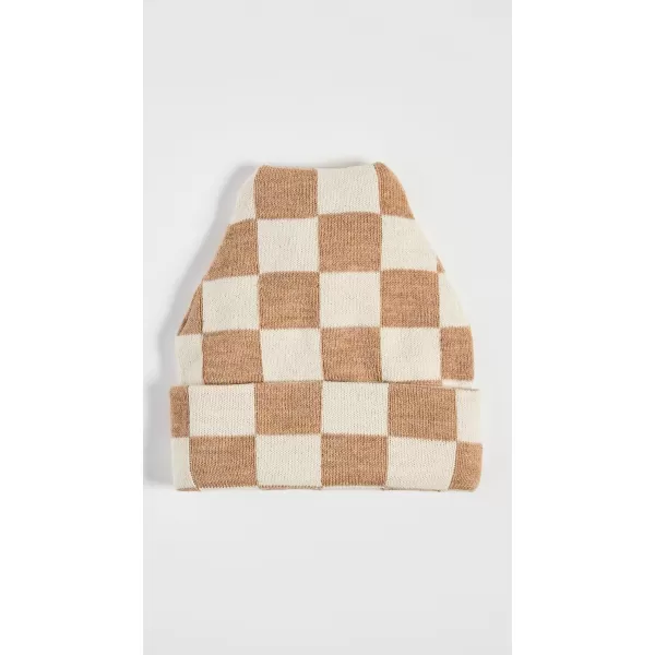 Loeffler Randall Womens Bartlet Checker Knit BeanieCamelCream