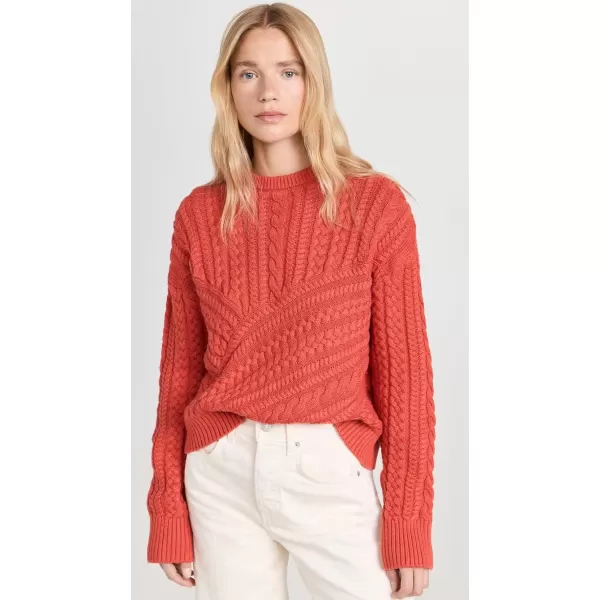 MONROW Womens Merino Wool Cable Knit SweaterRed Clay