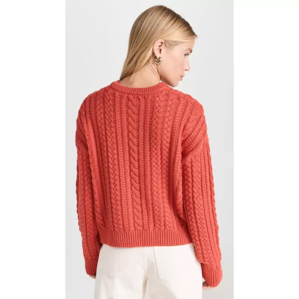 MONROW Womens Merino Wool Cable Knit SweaterRed Clay