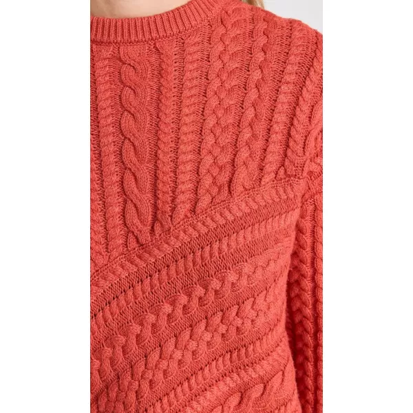 MONROW Womens Merino Wool Cable Knit SweaterRed Clay