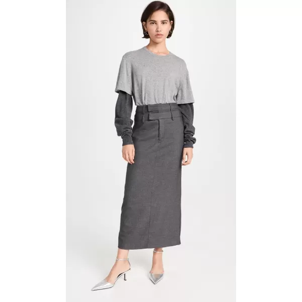 MOON RIVER Womens Double Waist Band Midi SkirtGrey