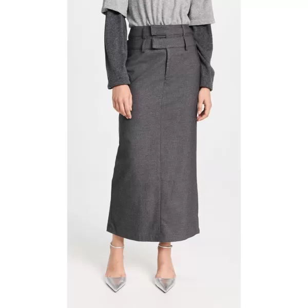 MOON RIVER Womens Double Waist Band Midi SkirtGrey