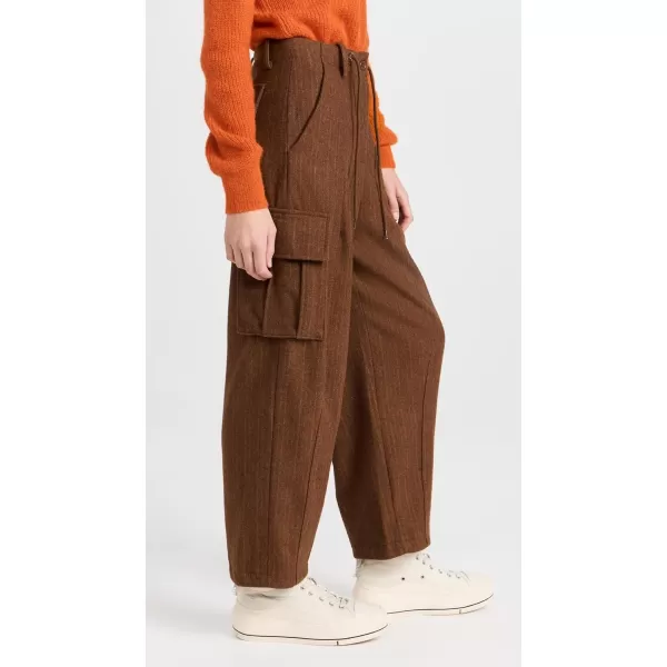 MOON RIVER Womens Stripe Pattern Multiple Cargo Pockets PantsRed Brown