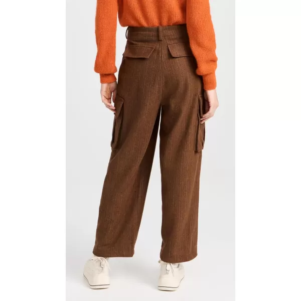 MOON RIVER Womens Stripe Pattern Multiple Cargo Pockets PantsRed Brown