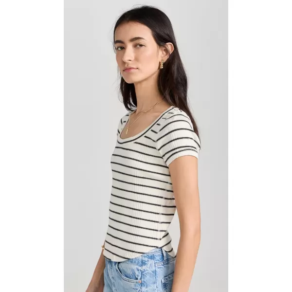 MOTHER Womens The Itty Bitty Scoop TeeBlack and White Stripe