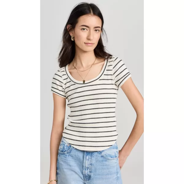 MOTHER Womens The Itty Bitty Scoop TeeBlack and White Stripe