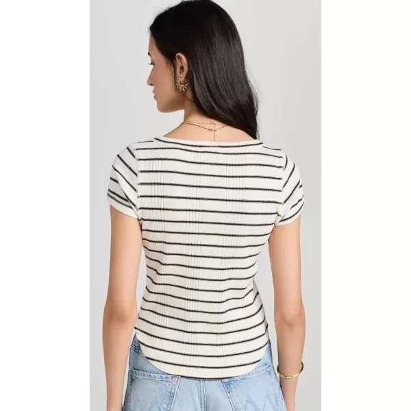 MOTHER Womens The Itty Bitty Scoop TeeBlack and White Stripe