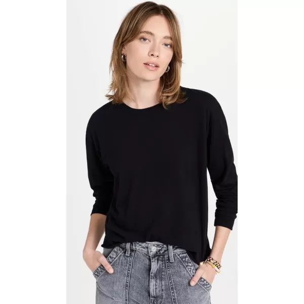 MOTHER Womens The Long Sleeve Slouchy Cut Off TeeBlack