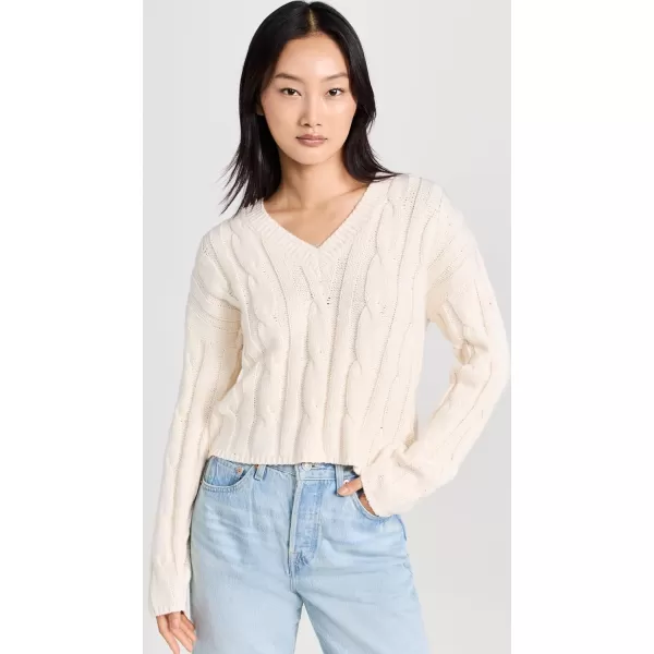 Madewell Womens CableKnit VNeck Crop SweaterAntique Cream