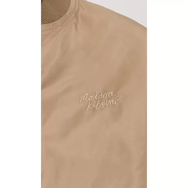 Maison Kitsune Mens Bomber In Nylon with Logo Handwriting EmbroideryTaupe