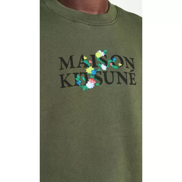 Maison Kitsune Mens Flowers Comfort SweatshirtMilitary Green