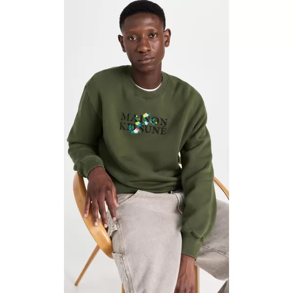 Maison Kitsune Mens Flowers Comfort SweatshirtMilitary Green