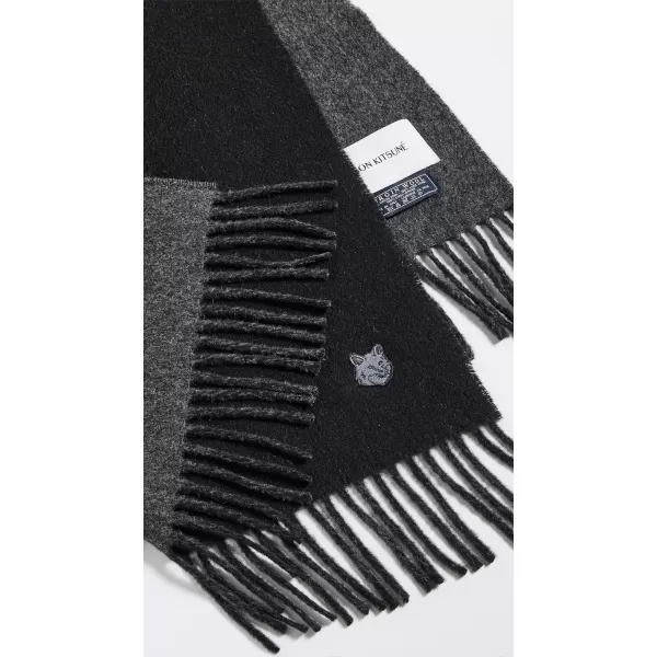 Maison Kitsune Mens Fox Head Patch ScarfBlackCharcoal