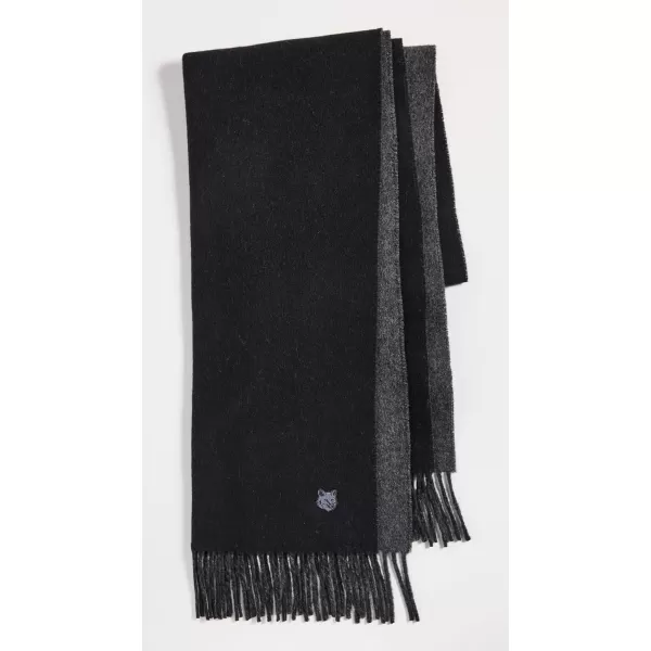 Maison Kitsune Mens Fox Head Patch ScarfBlackCharcoal