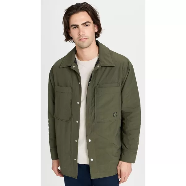 Maison Kitsune Mens Padded Over Shirt in Crispy NylonMilitary Green