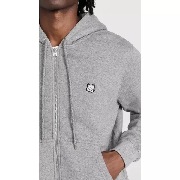 Maison Kitsune Mens Tonal Fox Head Patch Comfort Zipped HoodieMedium Grey Melange