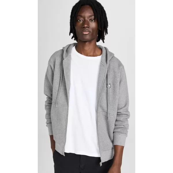 Maison Kitsune Mens Tonal Fox Head Patch Comfort Zipped HoodieMedium Grey Melange