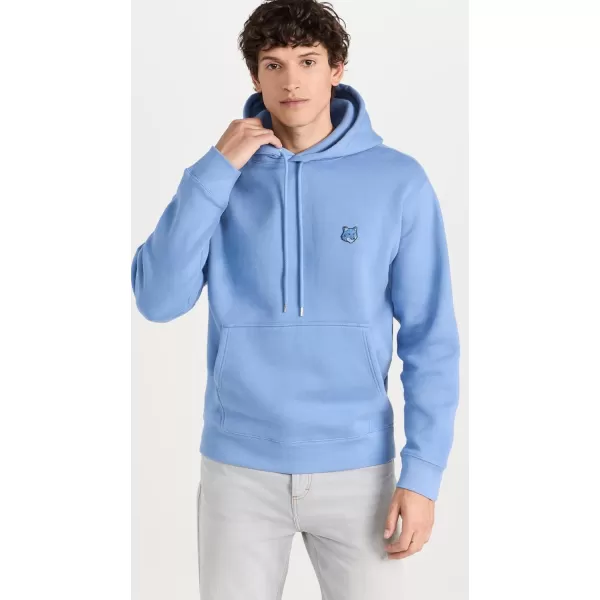 Mens Bold Fox Head Patch Comfort HoodieHampton Blue