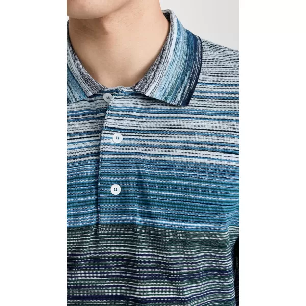 Missoni Mens Long Sleeve PoloMulti BlueWhite Space Dyed