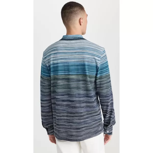 Missoni Mens Long Sleeve PoloMulti BlueWhite Space Dyed