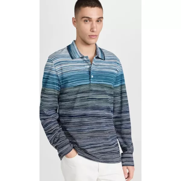 Missoni Mens Long Sleeve PoloMulti BlueWhite Space Dyed