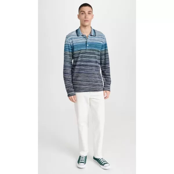 Missoni Mens Long Sleeve PoloMulti BlueWhite Space Dyed