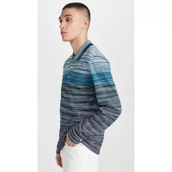 Missoni Mens Long Sleeve PoloMulti BlueWhite Space Dyed