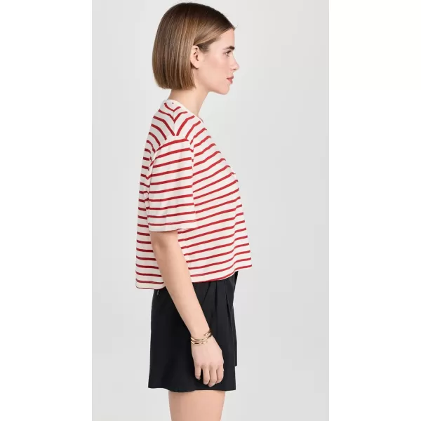 Monrow Womens Stripe Jersey Crop Pocket TeeRed Stripe