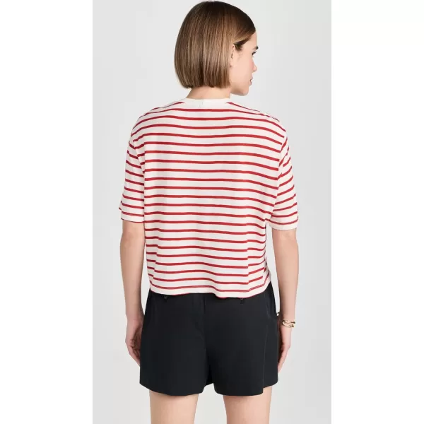 Monrow Womens Stripe Jersey Crop Pocket TeeRed Stripe