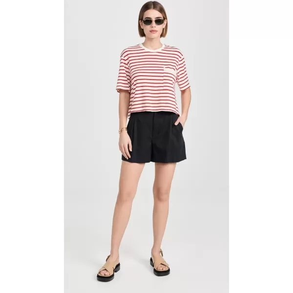 Monrow Womens Stripe Jersey Crop Pocket TeeRed Stripe