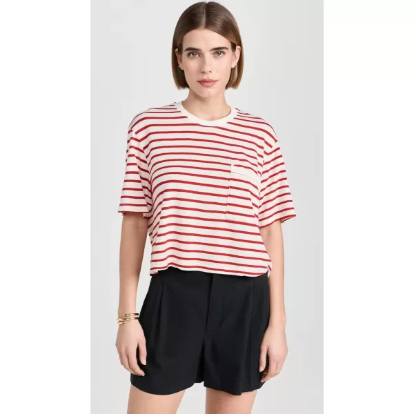 Monrow Womens Stripe Jersey Crop Pocket TeeRed Stripe