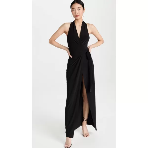 Norma Kamali Womens Halter Wrap Straight GownBlack